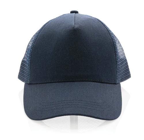 Eco Branded Brushed Recycled cotton Baseball Trucker Cap 5 Panel 190gr Impact AWARE™ - Navy Blue