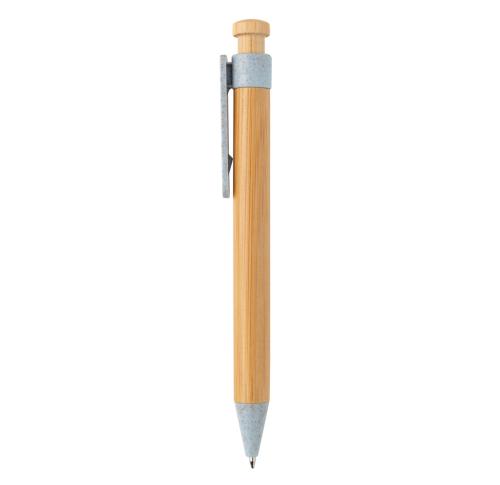 Custom Printed Bamboo Pen With Wheatstraw Clip Pale Blue