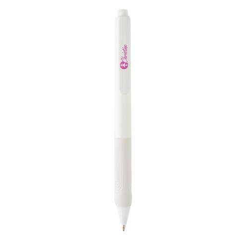 Printed Logo Solid Pen With Silicone Grip X9 White
