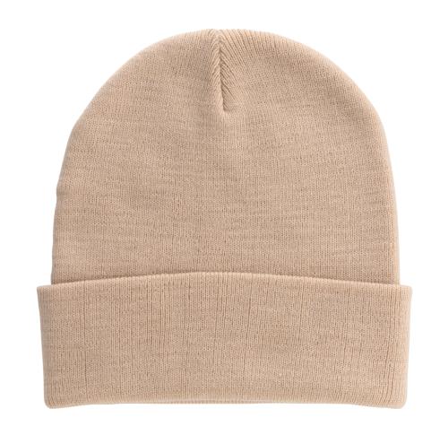 Eco Embroidered Beanies - Beige Impact AWARE™ Polylana® Off White