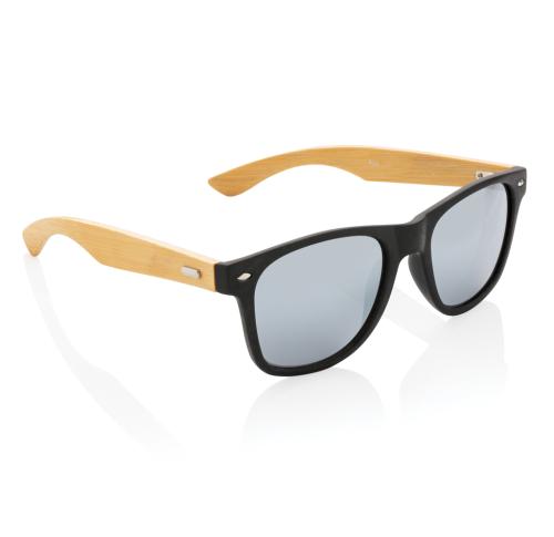 Promotional Printed Bamboo And RCS Recycled Plastic Sunglasses - Black Frame