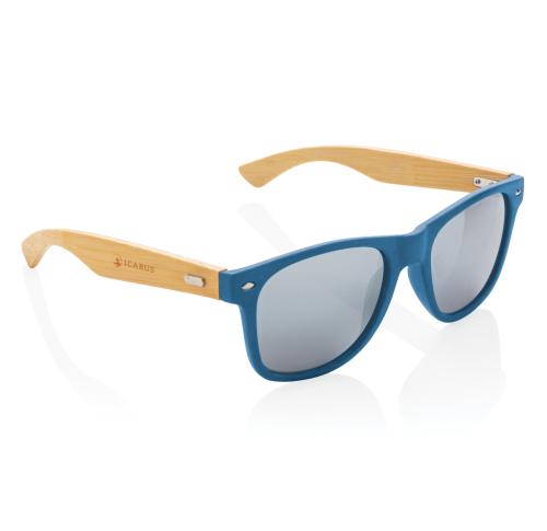 Promtional Branded Eco Bamboo And RCS Recycled Plastic Sunglasses - Blue