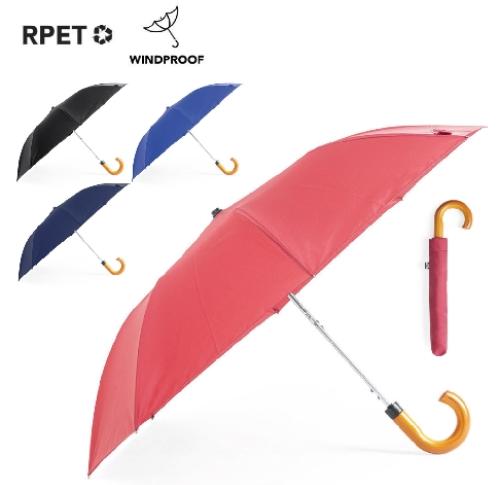 Printed Windproof Recycled RPET Umbrellas Wooden Crook Automatic