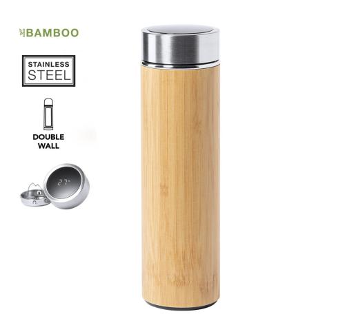 Bamboo Finish Thermal Bottle 600ml Vacuum Flask Dolinix