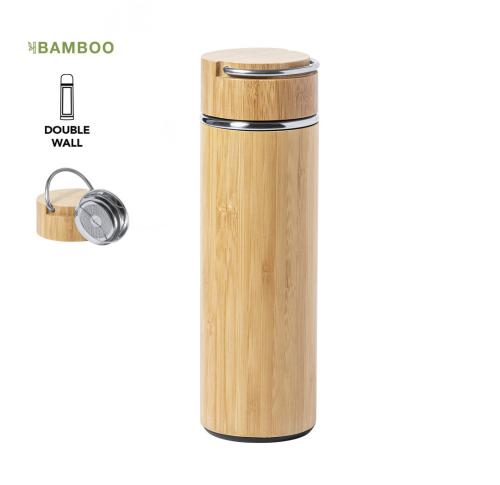 Insulated Bottle Bamboo Finish 400ml Vacuum Flask Integrated Infuser