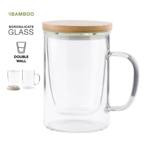Printed Straight Sided Insulated Glass Tea/Coffee Mugs 450ml  Masty