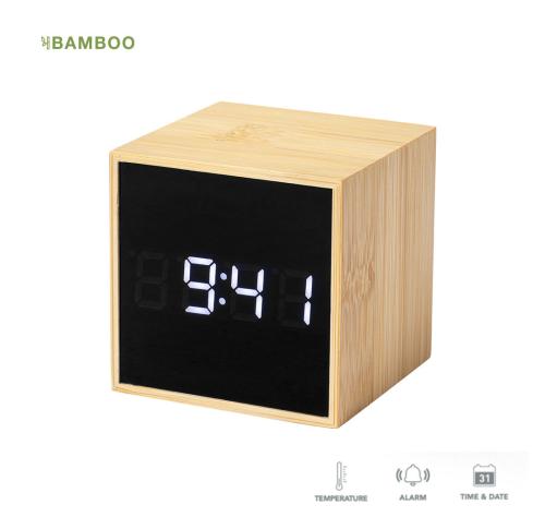 Bamboo Cube Multifunction Alarm Clock & Thermometer Melbran