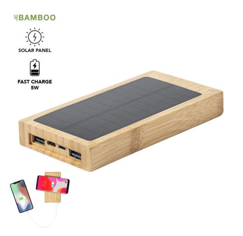 Bamboo High Capacity Power Bank / Wireless Charger Solar Powered FSC