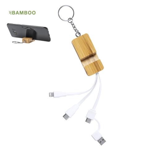 Multifunction Bamboo Cable Charger Kechain & Smartphone Holder