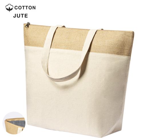 Printed 100% Cotton Thermal Bags Laminated Jute Upper Part Cotton Handles