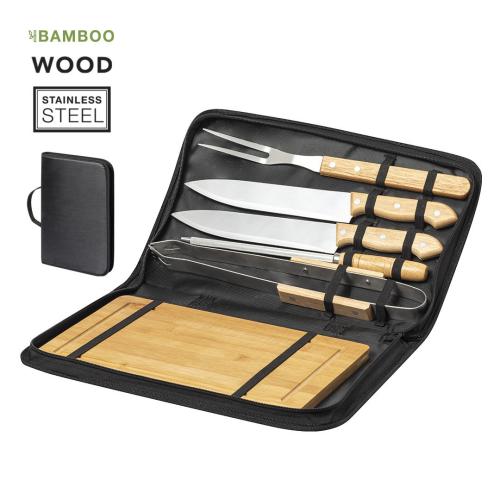 Luxury Barbecue Set & Chopping Presentation Board - Metal Wooden Handles