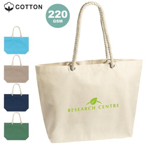Custom Printed Cotton Tote Beach Bags Rope Handles 