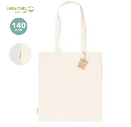 100% Organic  Cotton Tote Shopping Bag GOTS Certified Long Handles 