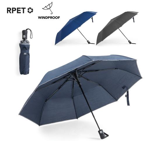 Branded Recycled Stormproof Umbrellas Automatic Fibreglass Ribs Reflective Band