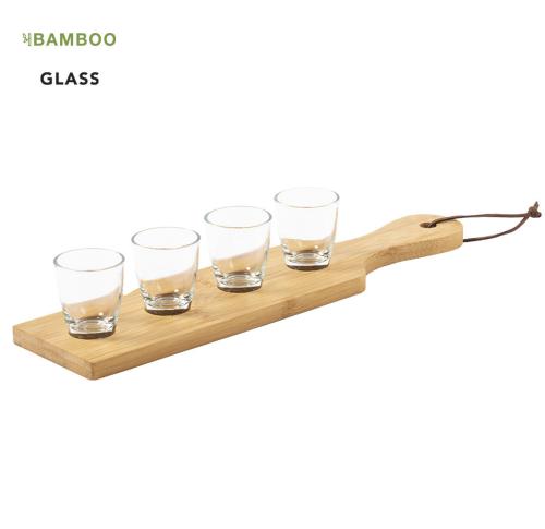 Bamboo Shot Glass Tray Includes 4 Shot Glasses 30 m
