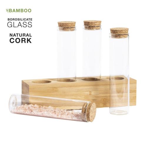 Bamboo Spice Set - 4 Glass Jars 70ml Cork Lids