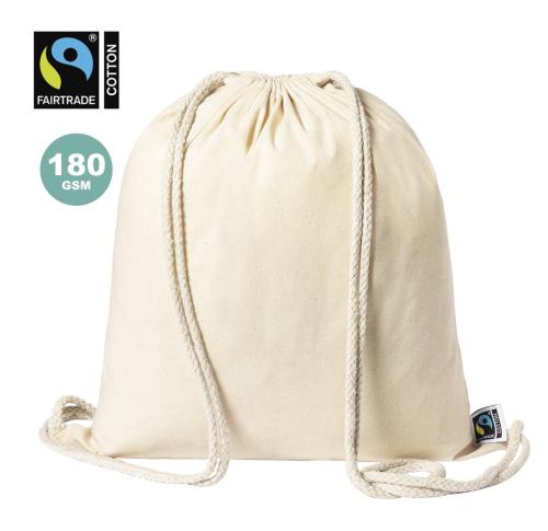 Branded Fair Trade Certificated 100% Cotton Drawstring Bag Sanfer 38 X 42 Cms