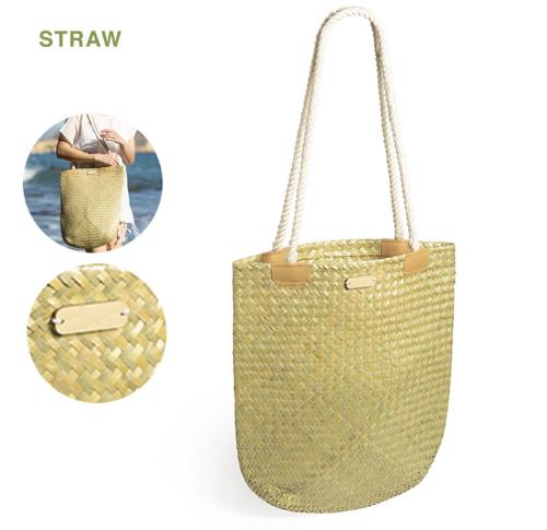 Promotional Rectangular Straw Bags Long Rope Handles Beach