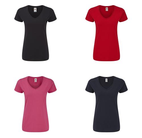 Fruit of the Loom Women's 100% Cotton Colour T-Shirt Iconic V-N