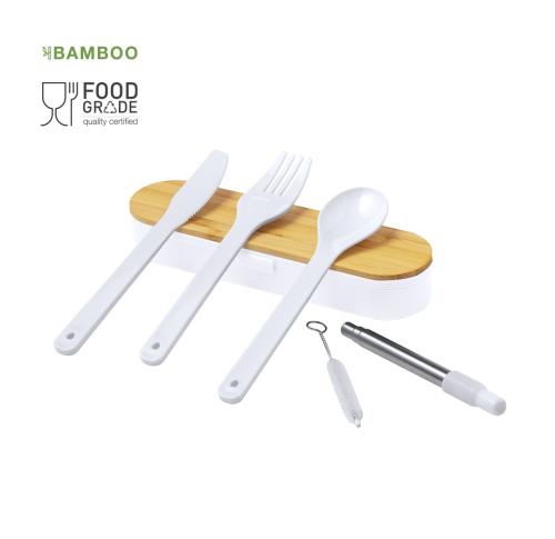 Custom Bamboo Cutlery Gift Set, Knife, Fork, Spoon, Straw
