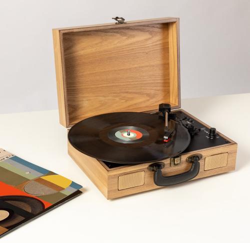 Branded Retro Portable Record Player Wooden Case for 7