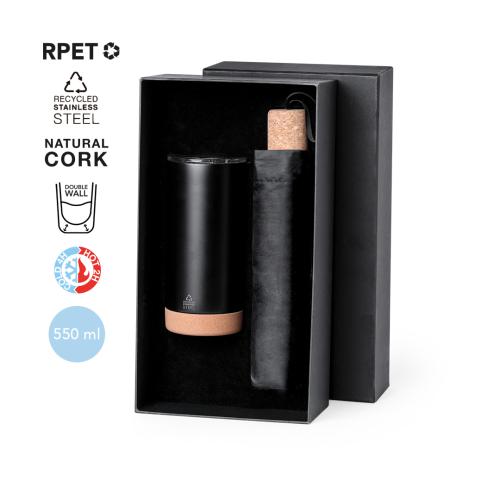 Printed Gift Sets Recycled Thermos 550 Tumbler, Foldable 98cm Umbrella