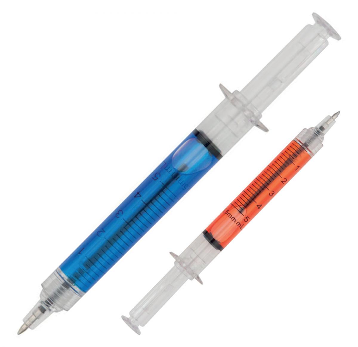 Printed Logo Syringe Shaped Ballpoint Pens Liquid Filled Barrel