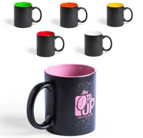Promotional Black Ceramic 350ml Mugs Coloured Inners
