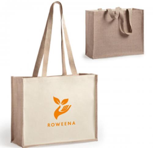 Jute & Laminated Cotton Gusseted Shopper Tote Bag