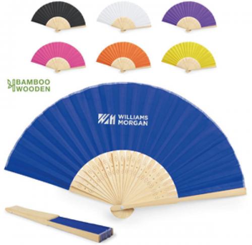 Printed Foldable Hand Held Fans Polyester With Bamboo Ribs