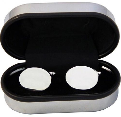 Oval Cuff Links Rhodium Plated In Chrome Cufflink Case