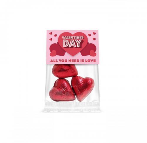 Valentines – Eco Info Card - Red Foiled Praline Hearts
