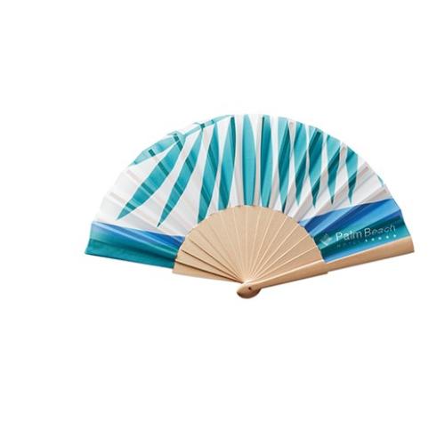 Promotional Luxury Wooden Hand Held Fans Polyester Fabric