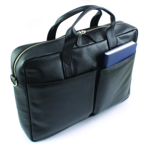 Luxury Black Nappa Leather Commuter Laptop Bag