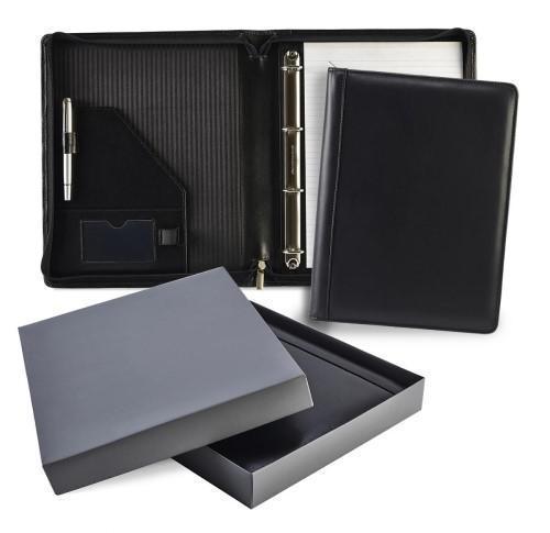 Promotional Branded Black Ascot Leather Zipped Ring Binders