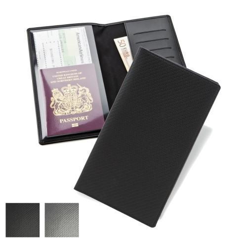 Carbon Fibre Texture Travel Wallet with one clear pocket and one material pocket with card slots
