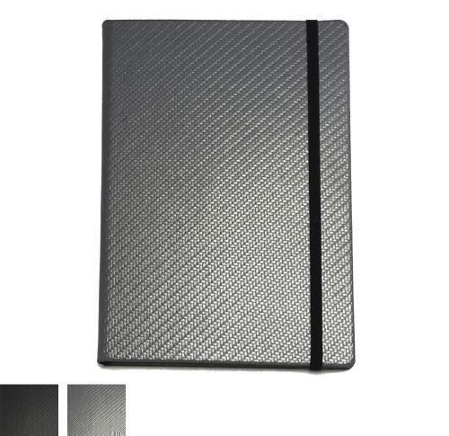 Printed A5 Casebound Notebooks Carbon Fibre Texture  With Elastic Strap And Envelope Pocket