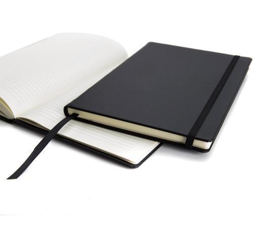 Branded Black Torino A5 Casebound Notebooks With An Elastic Strap