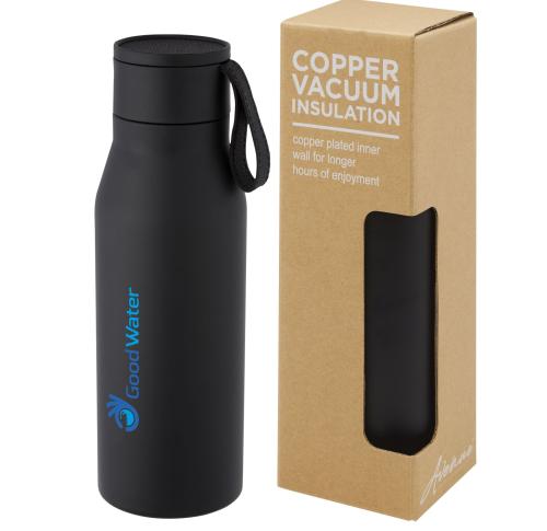 Custom 500 Ml Copper Vacuum Insulated Stainless Steel Bottle With PU Leather Strap And Lid