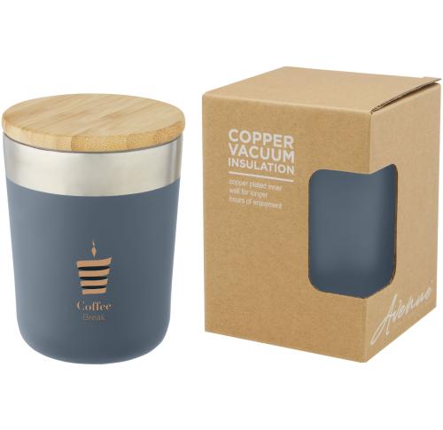 Custom Insulated Stainless Steel Coffee Travel Mugs Tumblers With Bamboo Lid Lagan 300 Ml Copper Vacuum