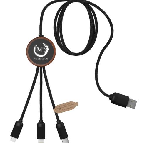 SCX.design C36 3-in-1 rPET light-up logo extended charging cable with round bamboo casing