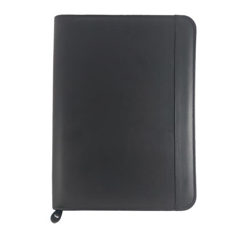 Custom Printed Black Faux Leather Zip A4 Conference Folder Bourton