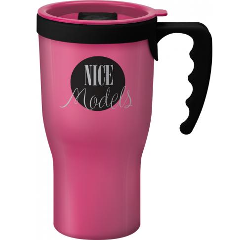 Insulated Double Walled Travel Mug 350ml Challenger Pink With Handle