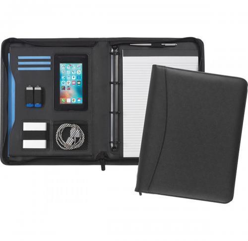 Branded Faux Leather Zipped Conference Folders 4 Ring PU A4