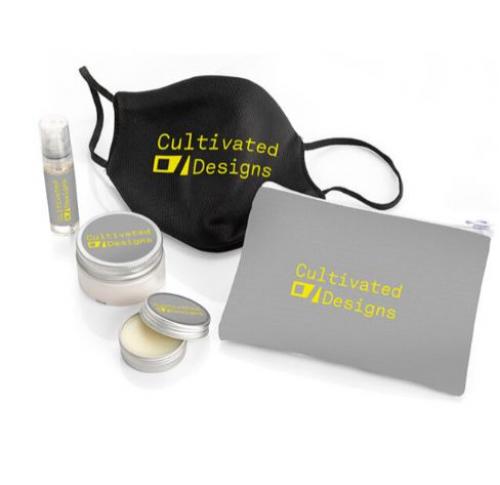 Travel Safe Set In A Pouch - Contains Facemask, Hand Sanitiser, Lip Balm, Hand Cream