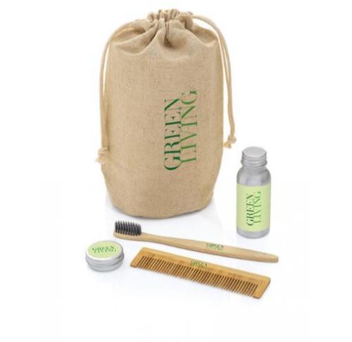 Gift Set In Hemp Bag - Contains Bamboo Comb, Toothbrush, Body Wash, Lip Balm