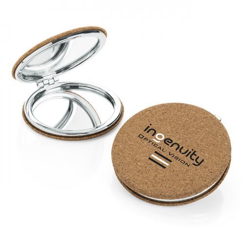 Round Cork Backed Double Compact Mirror
