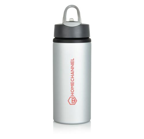 Branded Aluminium Metal Sports Bottles Silver Flip Lid