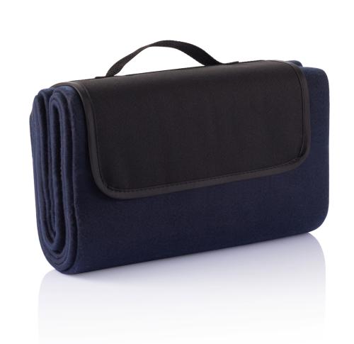 Branded Foldable Fleece Picnic Blanket - Navy Blue