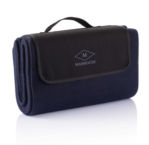 Branded Foldable Fleece Picnic Blanket - Navy Blue